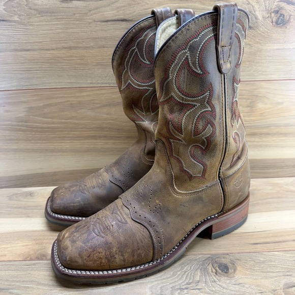 Double H Jase Boots Mens 12 D Brown Leather Square Toe Western Cowboy - Picture 3 of 11